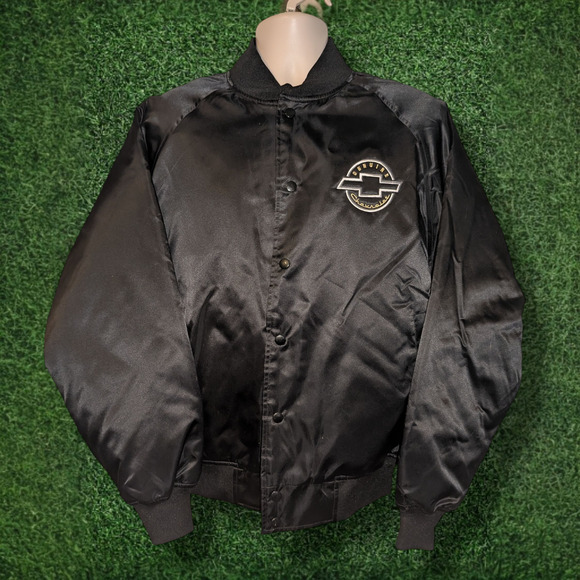 Vintage Genuine Chevrolet Black Bomber Jacket - LARGE - NWT - Picture 1 of 5